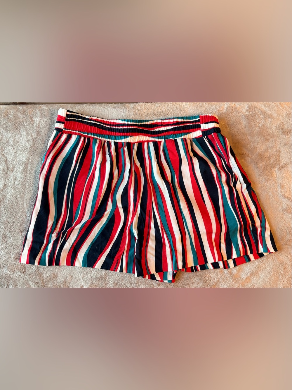 Apt. 9 Multicolor Striped High-Waist Shorts in Red, Teal, Navy & White